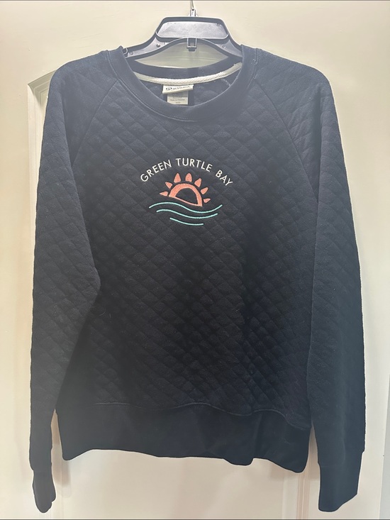 Artisan Tops - Artisan Navy Quilted Crewneck Sweatshirt with Coral & Aqua Logo